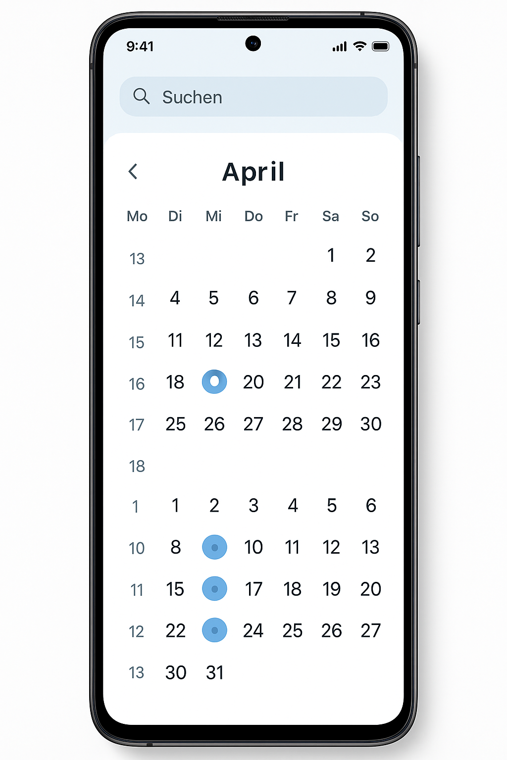 Screenshot: Kalender / Suche